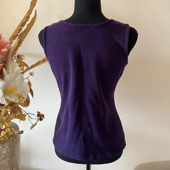 Y2K 90s Christine Alexander Cotton Rhinestone Purple Top - Picture 3 of 8